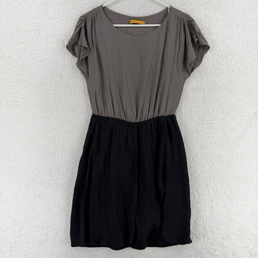 Alice + Olivia Dress Womens Medium Black Gray Colorblock Fit & Flare Mini